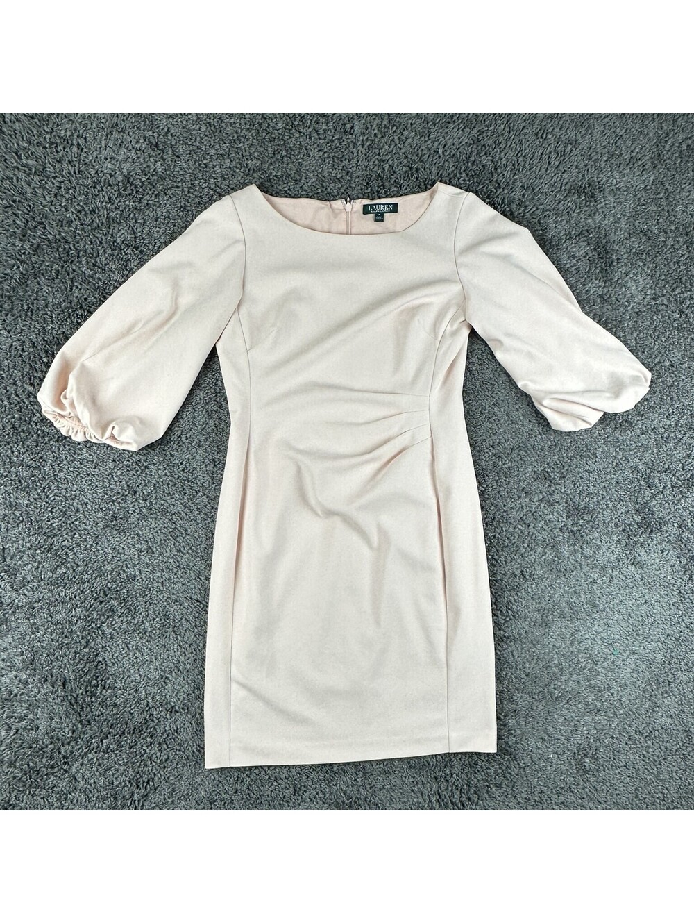 Lauren Ralph Lauren Womens 8 Blush Pink Ruched Balloon Sleeve Sheath Dress